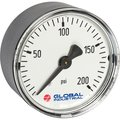 Global Industrial 2 Pressure Gauge, 200 PSI, 1/4 NPT CBM, Plastic B2781430
